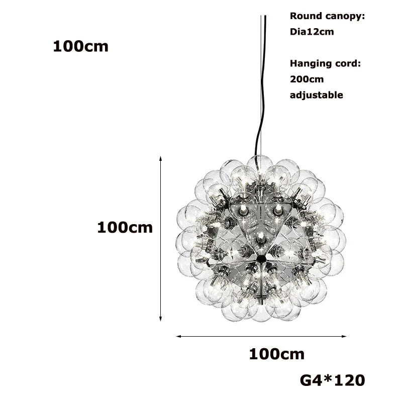 Afralia™ Clear Glass Bubble G4 LED Dandelion Chandelier - Gold/Silver/Black Hardware