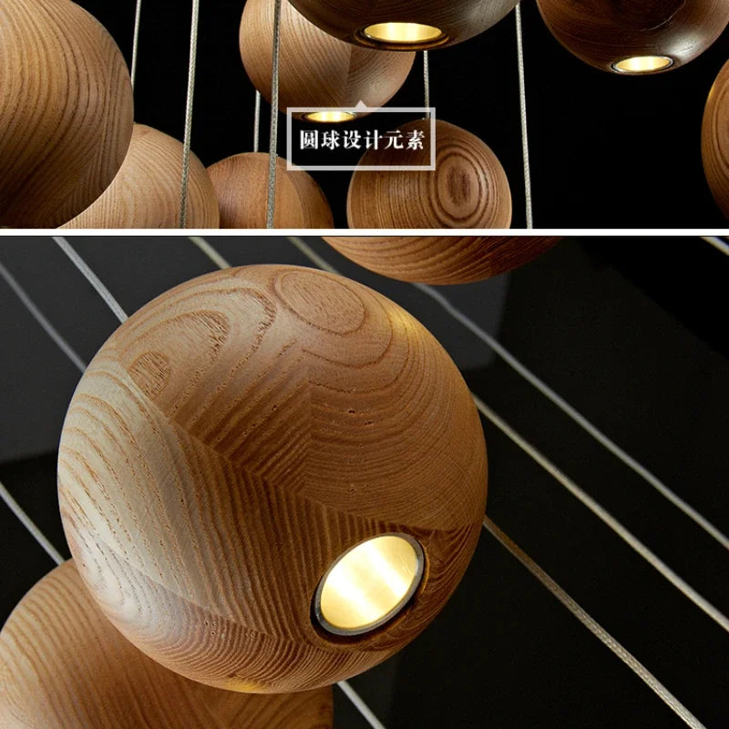 Afralia™ Wood Pendant Light: Creative Art Ball Design for Kitchen, Restaurant, and Bar.