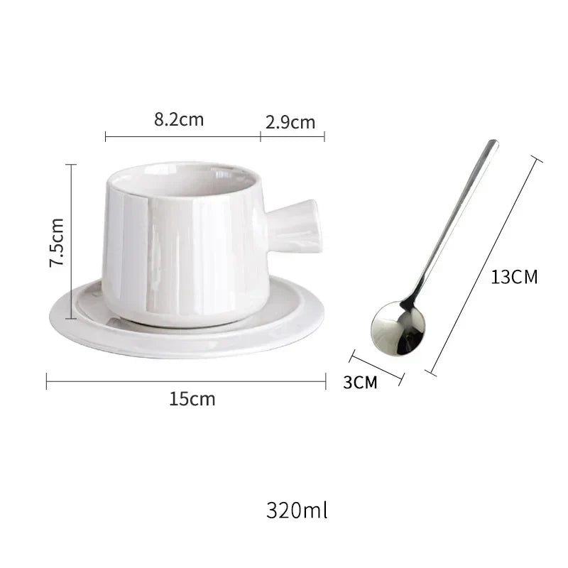 Afralia™ Silver Ceramic Mug Cup & Saucer Set for Dining Table and Coffee - minimalist design