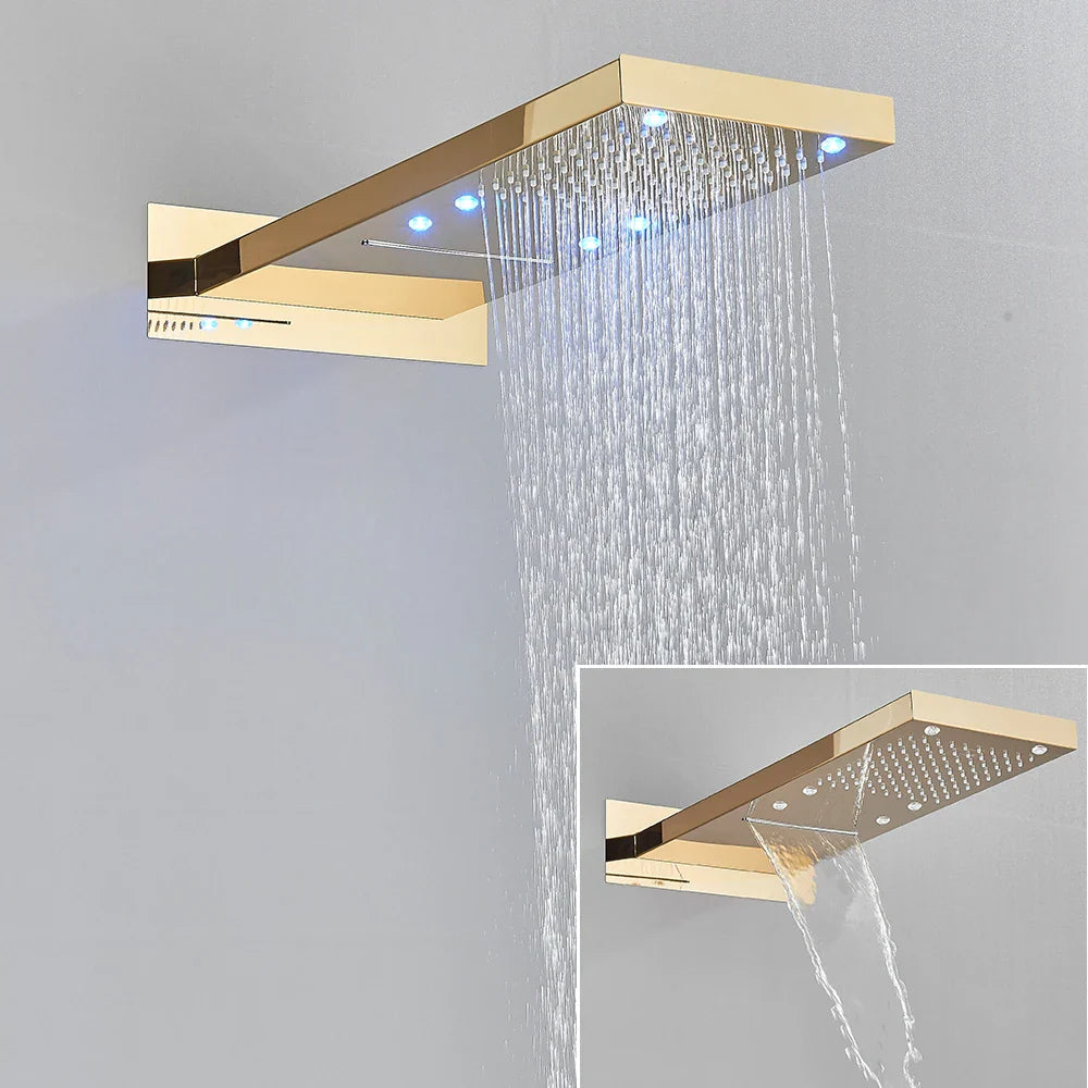 Afralia™ LED Waterfall Shower Head 54*22CM Square Wall Mount Bathroom Faucet