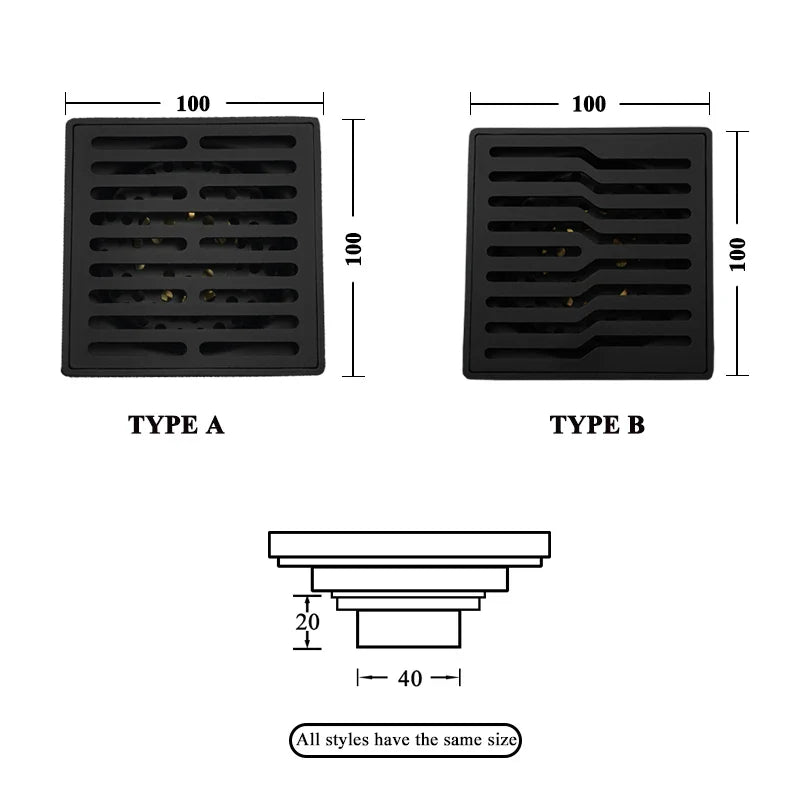 Afralia™ Checkered Tile Insert Brushed Black Brushed Gold Fast Drain Floor Drain