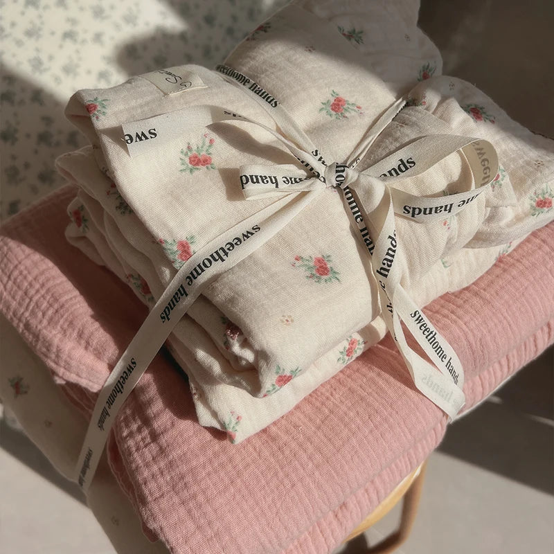 Afralia™ Luxury Nude Double-Layer Cotton Yarn Quilt Cover for Single Double Size Bed