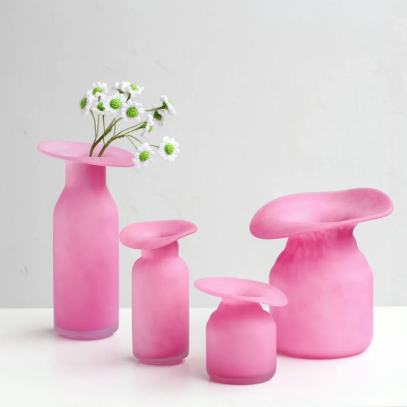 Afralia™ Pink Matte Glass Flower Vase for Home Decor and Floral Arrangements