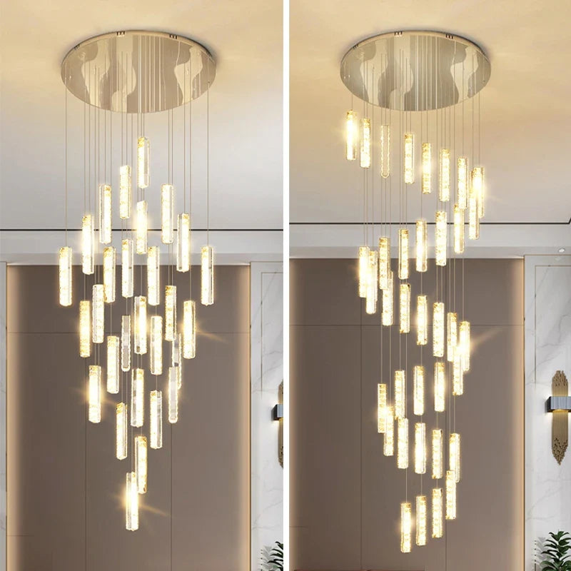 Afralia™ Luxury LED Crystal Spiral Staircase Chandelier for Duplex Villa & Restaurant