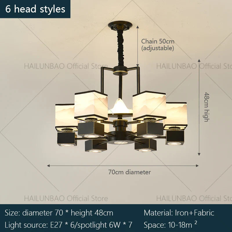 Afralia™ Chinese Zen Marble Chandelier for Living Room, Restaurant, and Bedroom