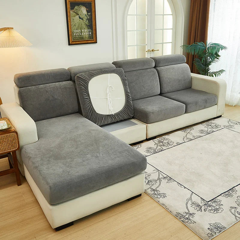 Afralia™ Velvet Sofa Cover: Single Loveseat L-shaped Protector in Polar Fleece Stretch Fabric.