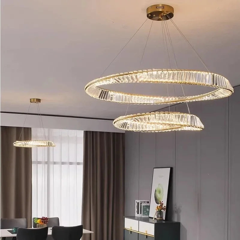 Afralia™ Luxury Gold Crystal Pendant Lights Dimmable LED Modern Living Room Fixture