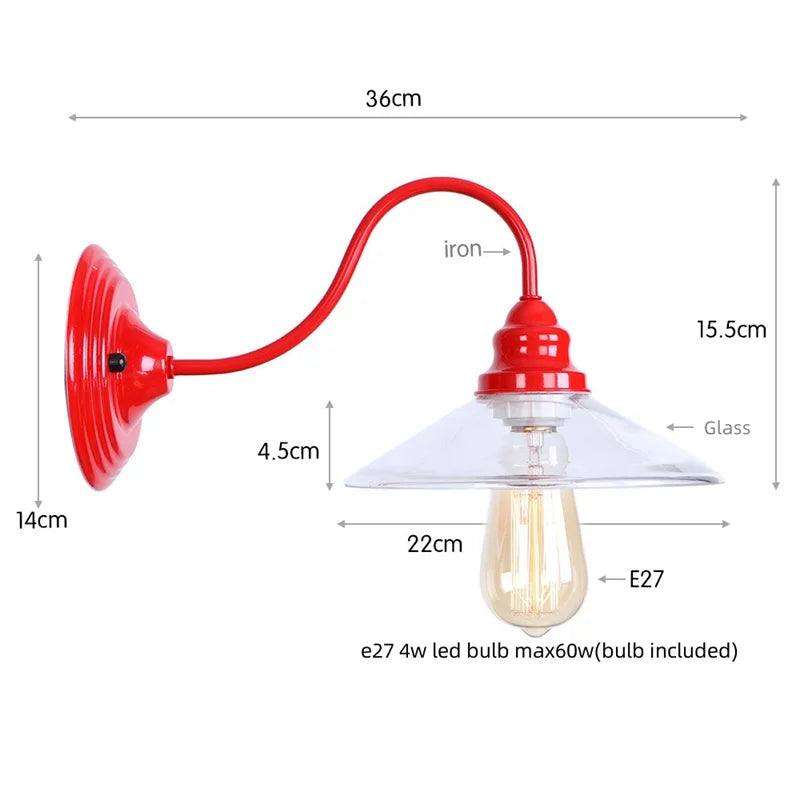 Afralia™ Vintage Loft LED Wall Lamp Red Clear Glass Stair Light