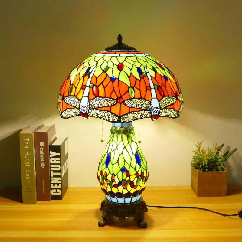 Tiffany Dragonfly Stained Glass Table Lamp by Afralia ™