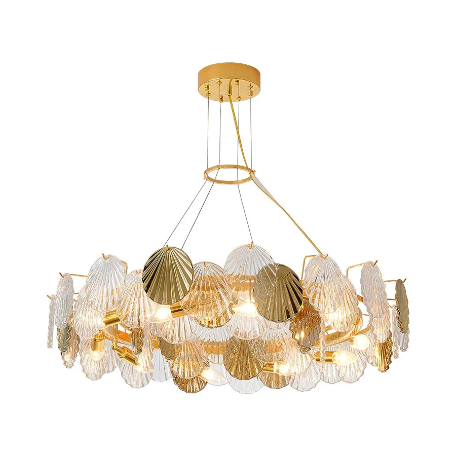 Afralia™ Shell Glass LED Ceiling Chandeliers Gold - Modern Living Room Decor