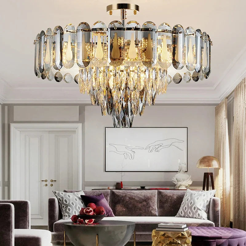 Afralia™ Crystal LED Ceiling Chandelier Modern Living Room Pendant Light
