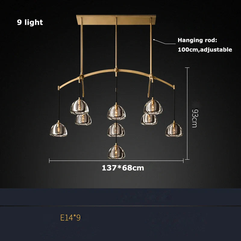 Afralia™ Copper Crystal Brass Ceiling Chandelier Lighting for Dinning Room