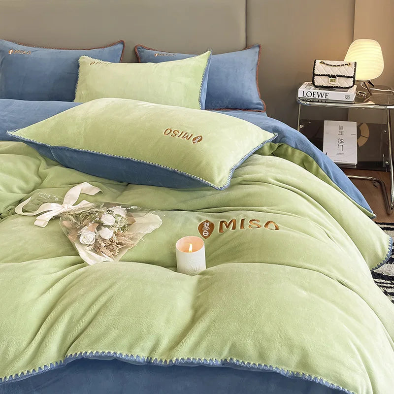 Afralia™ Winter Warm Coral Velvet King Size Bedding Set