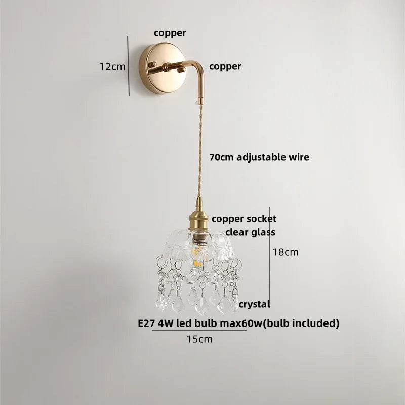 Afralia™ Adjustable LED Wall Light Clear Glass Copper Bedside Lamp
