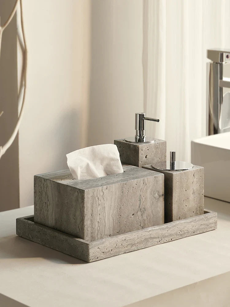 Afralia™ Natural Marble Bathroom Set with Soap Dispenser, Diffuser, & Holder Tray