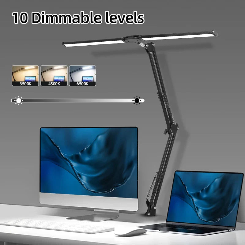 Afralia™ Double Head LED USB Table Lamp – Stepless Dimmable for Office, Study, Reading