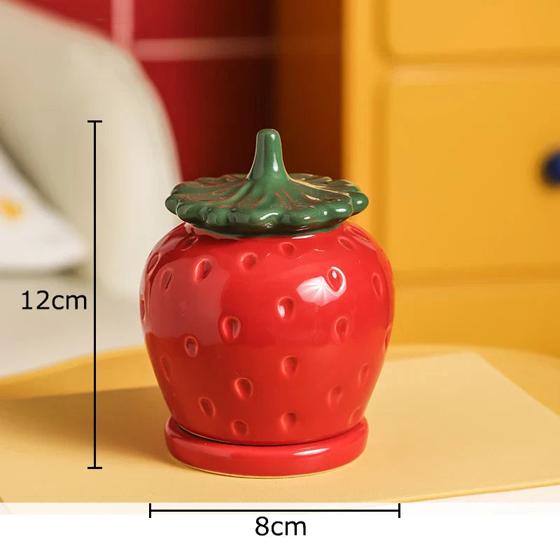 Afralia™ Strawberry Ceramic Toothpick & Swab Holder: Fruits Shape Desktop Organizer & Storage Jar