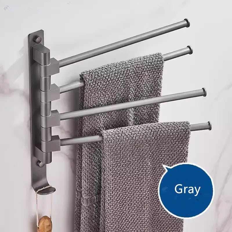 Afralia™ Swivel Towel Hanger Brushed Gold Gray Towel Bar Wall Mounted Foldable Bathroom Towel Rail