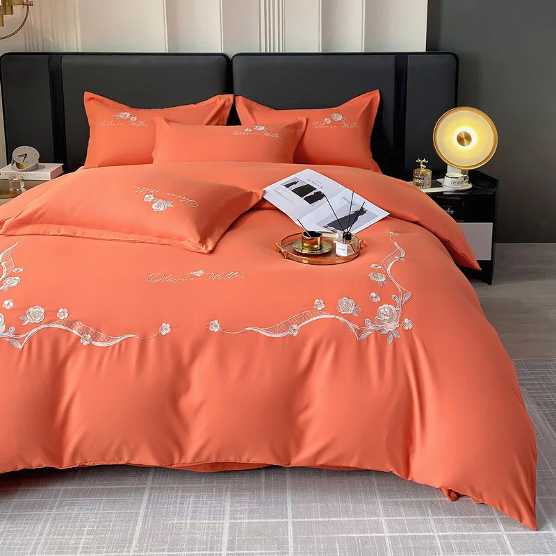 Afralia™ Luxe 100% Cotton Embroidered Bedding Set: Soft, Thick & Cozy Long Staple Comforter Kit