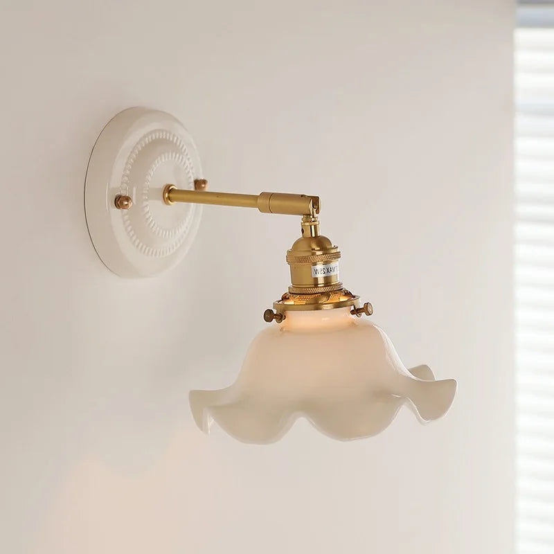 Afralia™ LED Ceramic Wall Lamp with Copper Arm for Bedroom Bathroom Mirror
