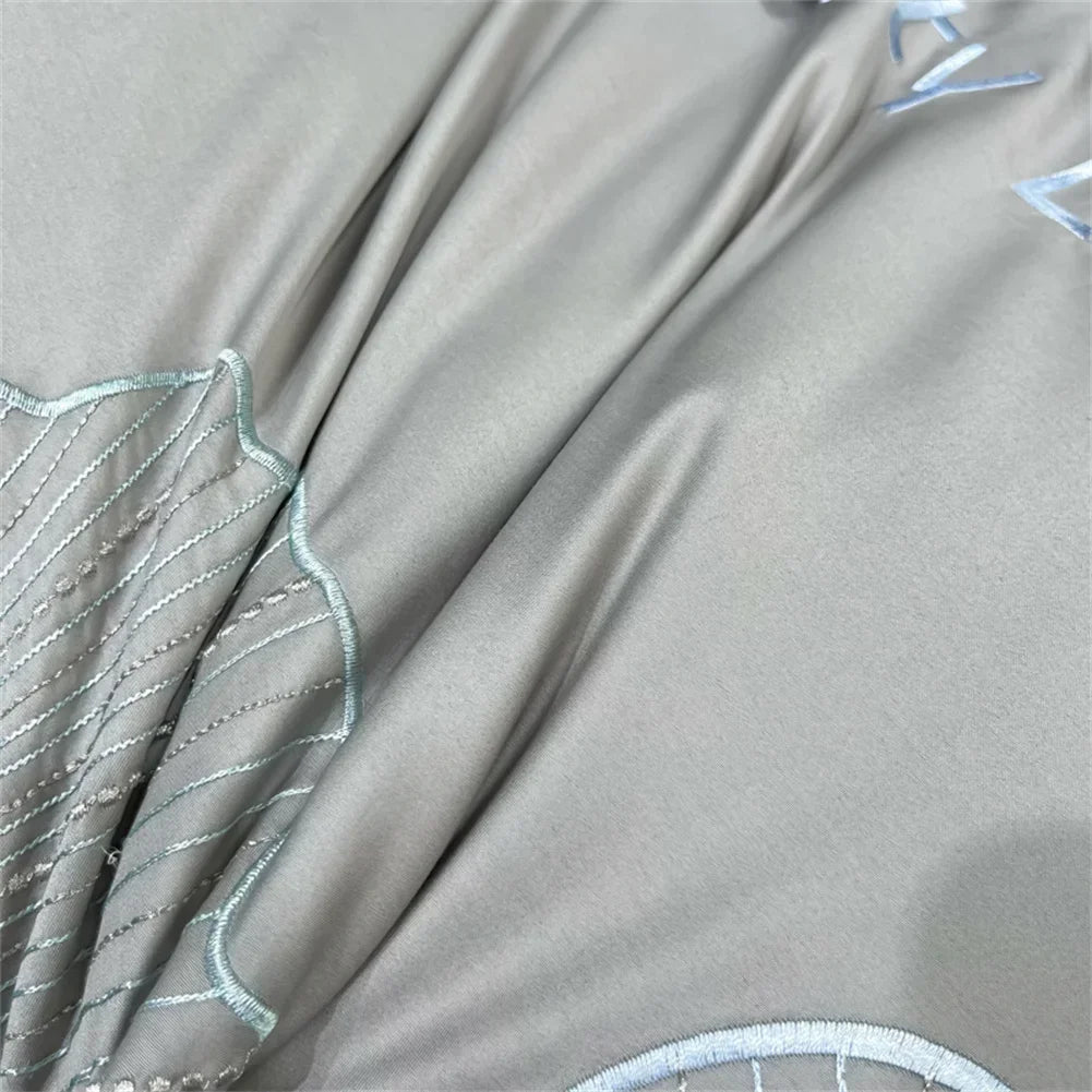 Afralia™ 1200TC Embroidery Egyptian Cotton Bedding Set 4pcs King Queen Solid Sheet Duvet Cover