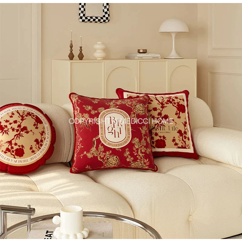 Afralia™ Luxe Velvet Retro Red Floral Print Lumbar Pillowcase 30x70cm