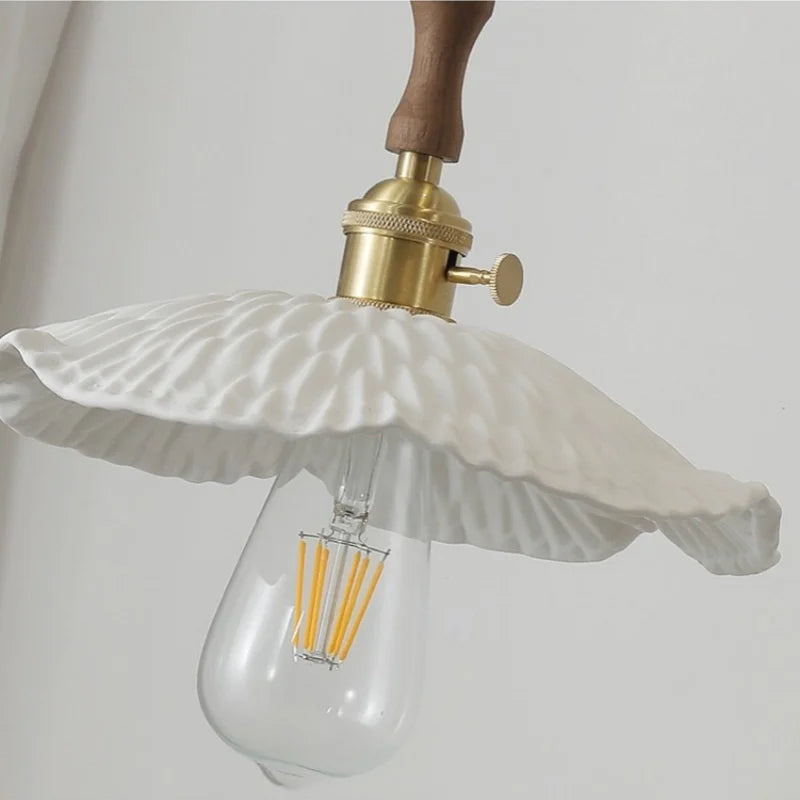 Afralia™ Nordic LED Pendant Light White Ceramic with Copper Knob Switch