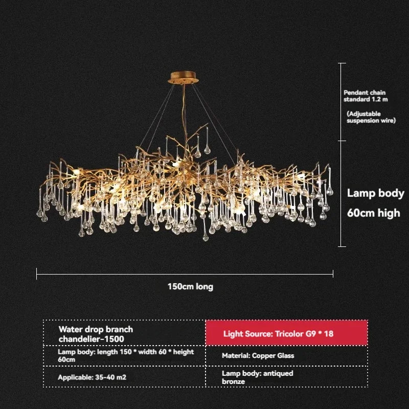 Afralia™ French Crystal Chandelier for Dining Room: Elegant Copper Branch Ceiling Light