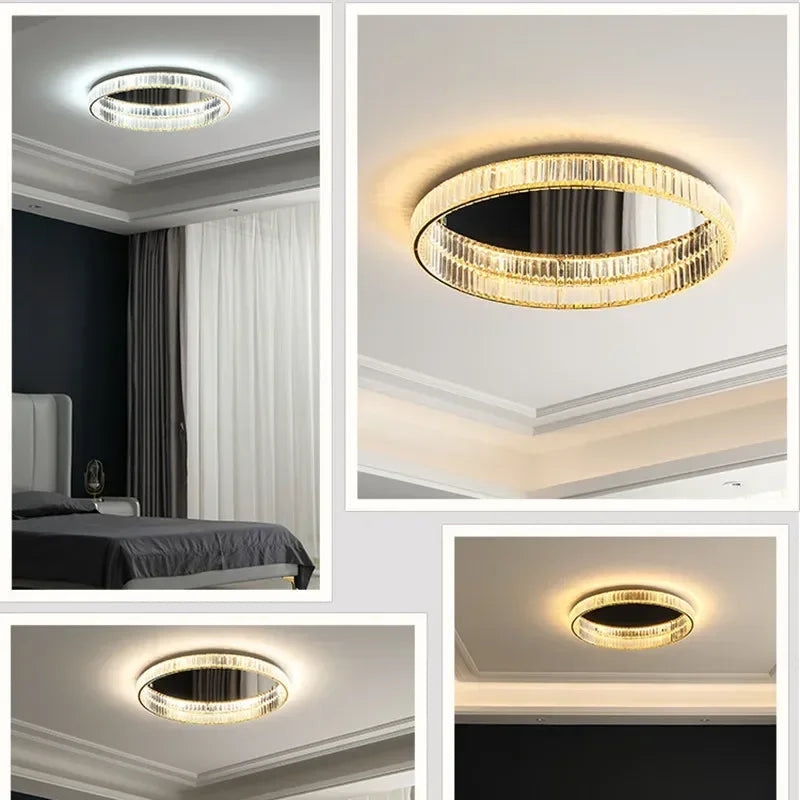 Afralia™ Gold Steel LED Dimmable Ceiling Lights Luxury Crystal Fixture
