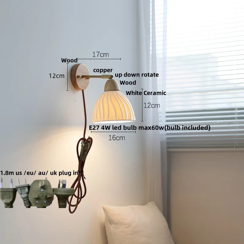 Afralia™ Iron Wood LED Wall Light Fixture Rotate Bedside Lamp Aplique Pared