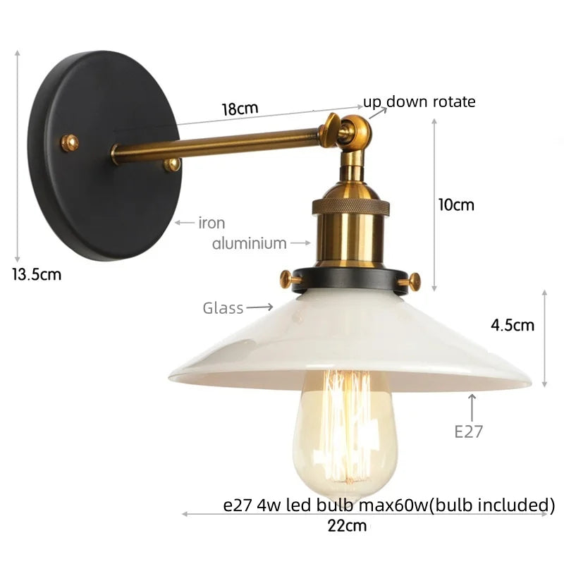 Afralia™ White Glass LED Wall Light Sconce Vintage Bedroom Lamp Industrial Wall Lights