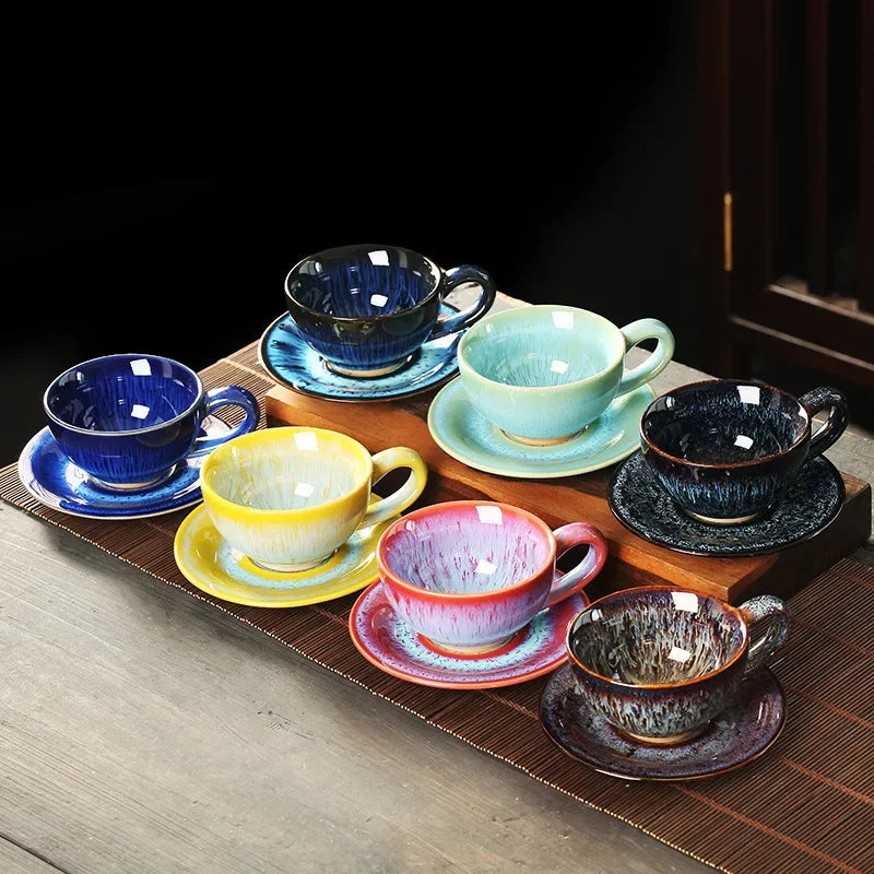 Colorful Porcelain Tea Cup & Saucer Set | Afralia™ Retro 150ml Coffee Mug