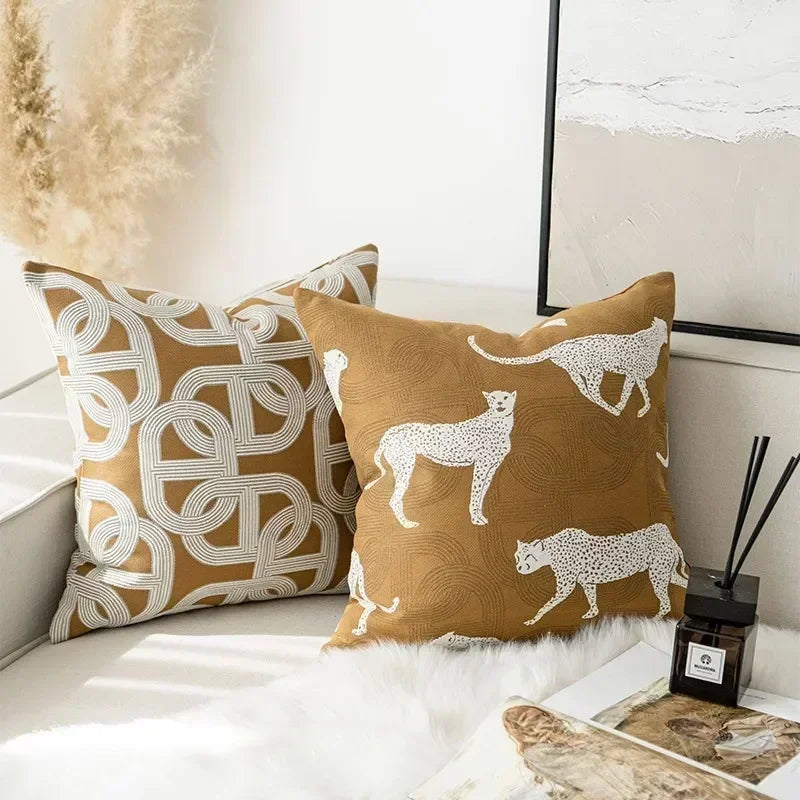 Afralia™ Geometric Jacquard Cushion Cover - Brown Coffee Color Light Luxury Modern Decor Pillows