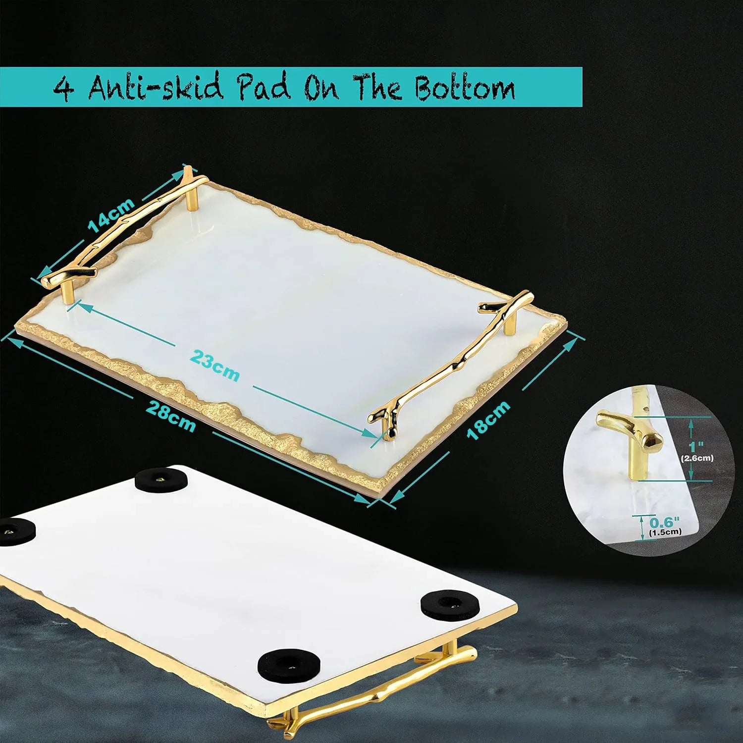 Afralia™ Marble Vanity Tray with Golden Accents, Elegant Serving Tray for Home Décor and Organization