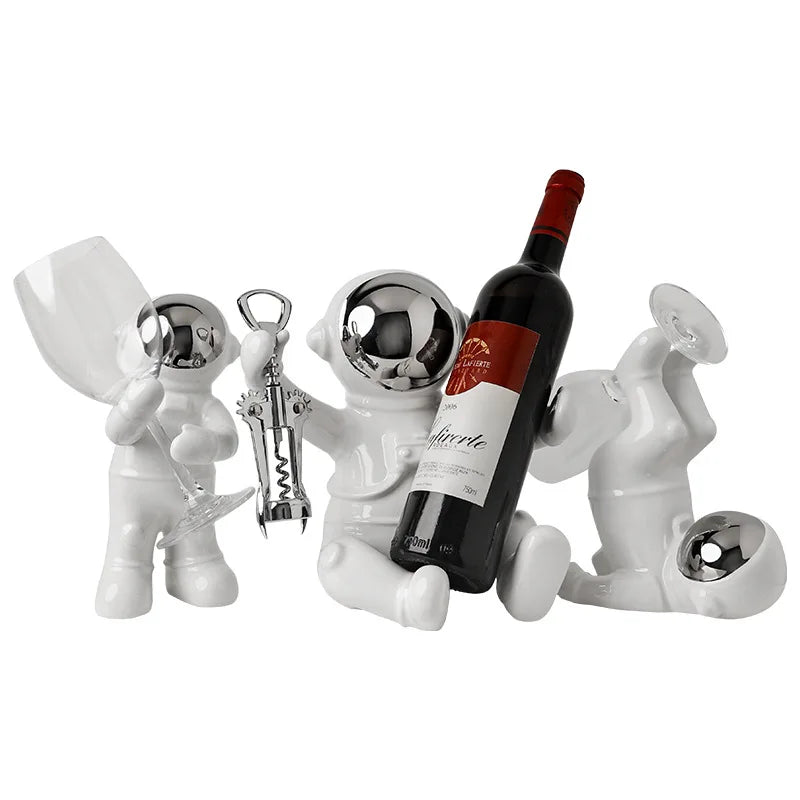 Afralia™ Astronaut Ceramic Wine Rack: Handmade Bar Accessories, Animal Sculpture Figurine