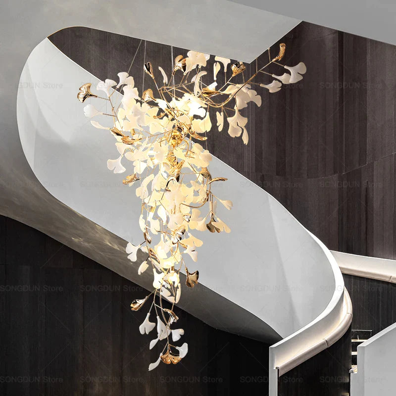 Afralia™ Gingko Leaf Ceramic Chandelier: Modern Nordic Living Room & Hotel Lobby Lighting