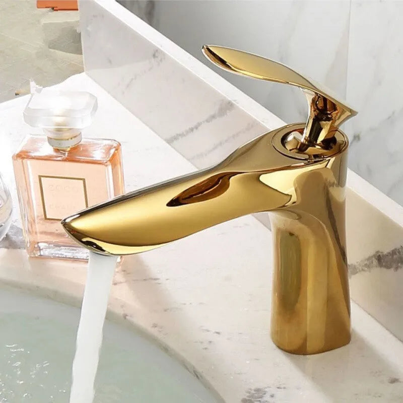 Afralia™ Gold Basin Faucet Single Handle Hot & Cold Mixer Tap Deck Mounted