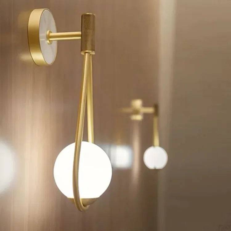 Afralia™ Glass Ball Golden LED Wall Lamp for Living Bedroom, Minimalist Nordic Design