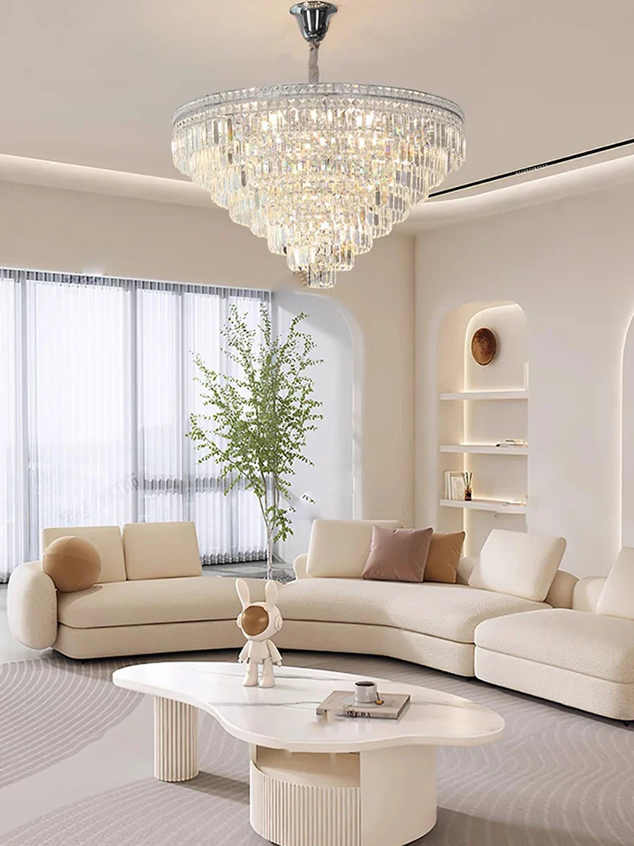 Afralia™ Silver Crystal Ceiling Chandelier LED Luxury Home Decor Living Dining Room Lighting