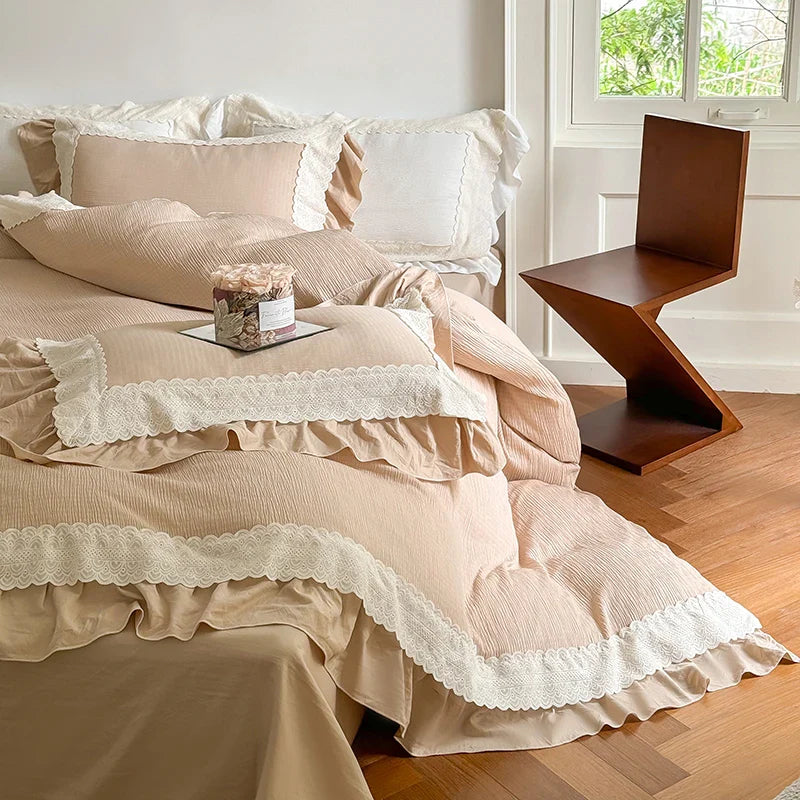 Afralia™ French Lace Ruffles Bedding Set - Soft and Skin-friendly Duvet Cover Set