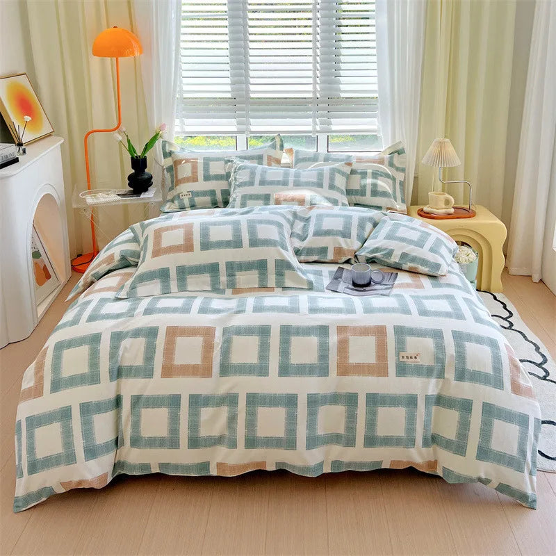 Afralia™ Cotton Stripe Comforter Cover Set for Single Double Bed - Autumn Winter