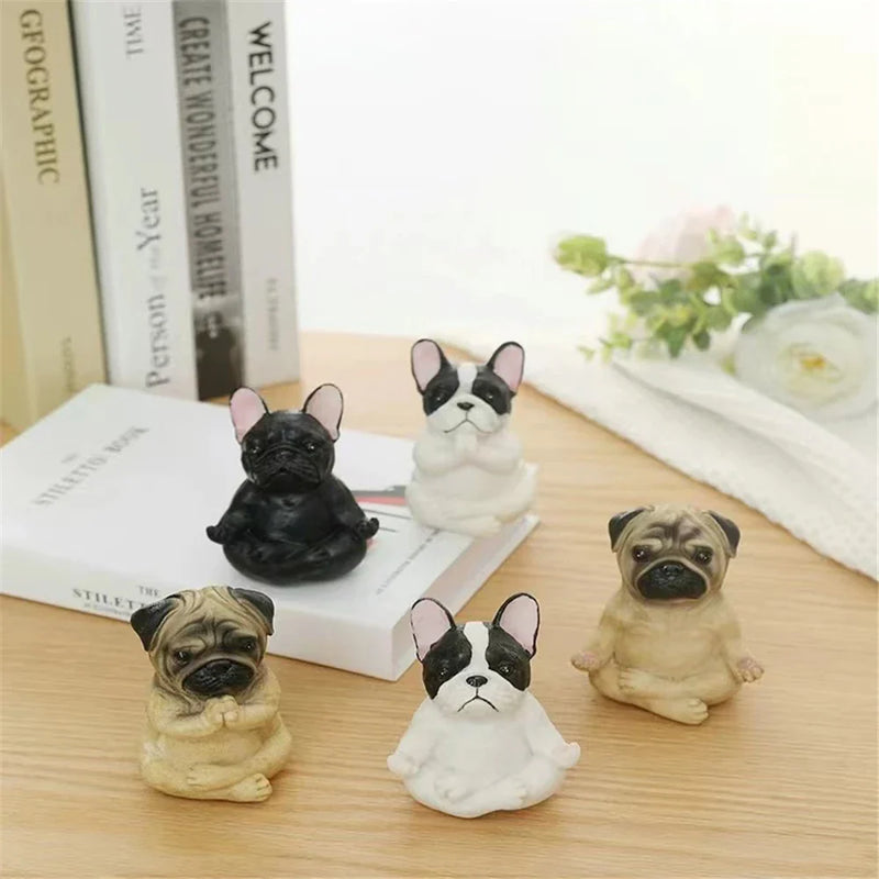 Afralia™ Bulldog Resin Statue Yoga Sculpture Miniature Figurine Home Garden Decor