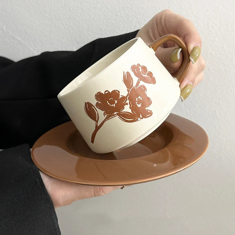 Afralia™ Polka Dots Ceramic Cup&Saucer Set - Modern Mugs for Coffee, Tea, Juice