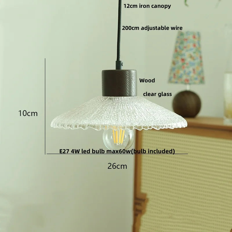 Afralia™ Clear Glass LED Pendant Light Fixture Wood Hanging Lamp