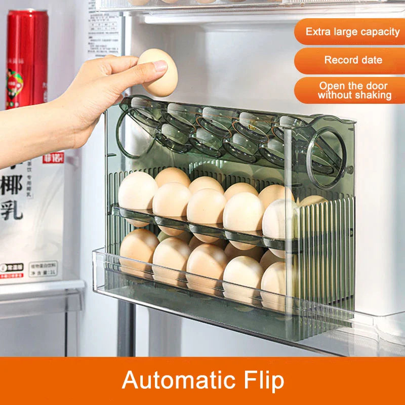 Afralia™ 30-Grid Egg Holder Dispenser for Refrigerator: Large Capacity Auto-Flip Container