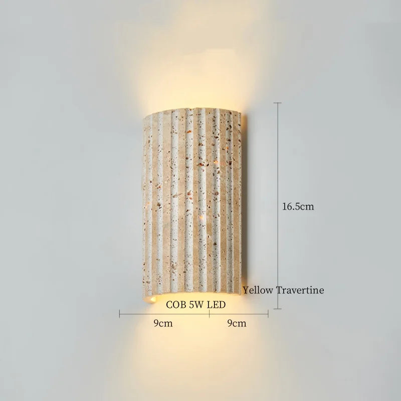 Afralia™ Wabi Sabi LED Wall Light Yellow Travertine Bedroom Lamps for Bathroom Mirror & Loft Interior