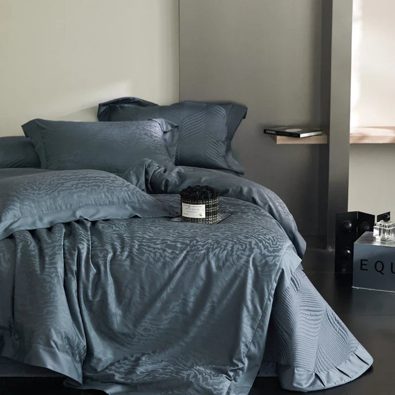 Afralia™ Luxe Egyptian Cotton Jacquard Bedding Set: Duvet, Bedspread, Sheet, Pillowcases