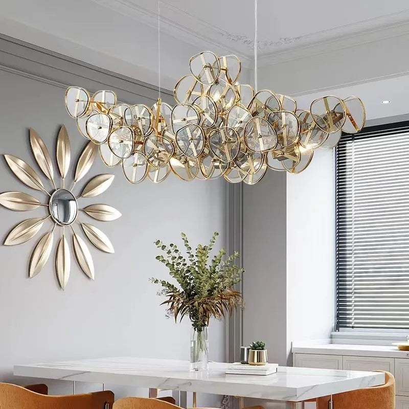 Afralia™ Sunflower Glass Chandelier LED Light for Living Room, Restaurant, Bar - Modern Luxury Design