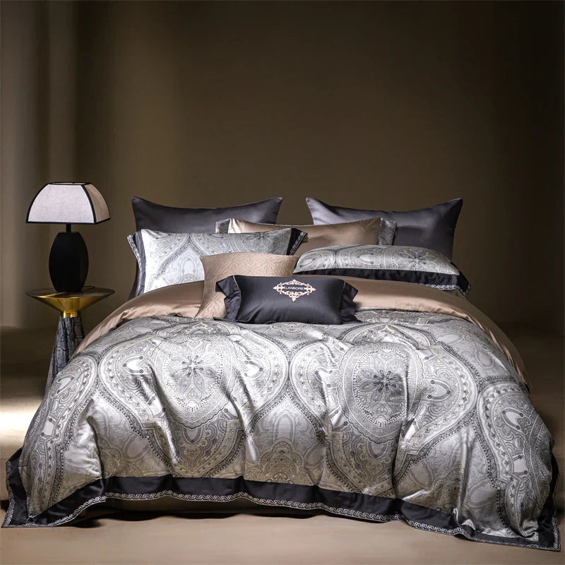 Afralia™ Vintage Luxury Jacquard Egyptian Cotton Bedding Set with Duvet, Sheet and Pillowcase