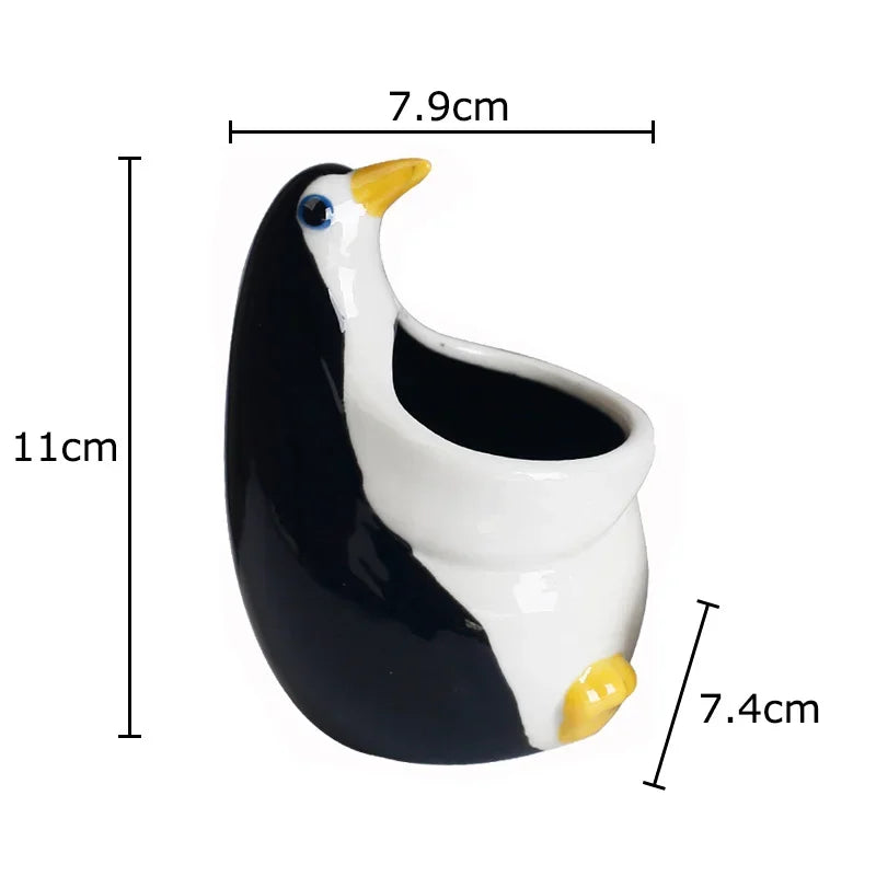 Afralia™ Penguin Ceramic Vase Small Plant Pots Room Decoration Flower Arrangement